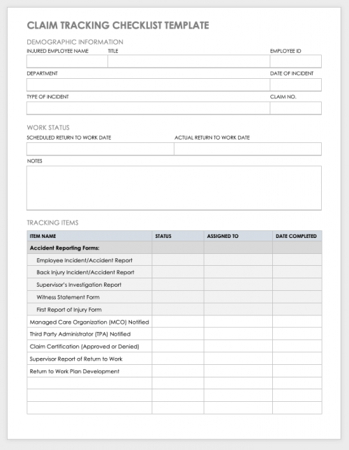 Claim Tracking Checklist Template