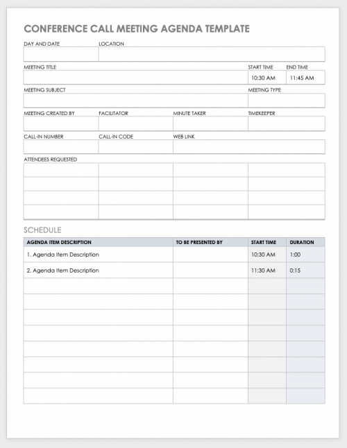 Conference Call Meeting Agenda Template