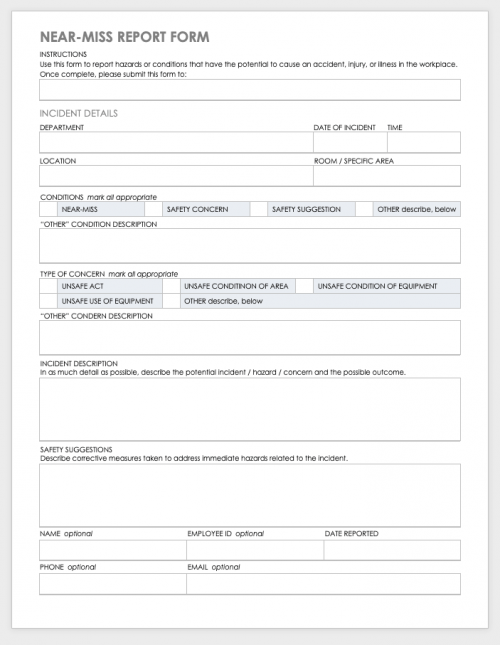 Near Miss Report Form Template