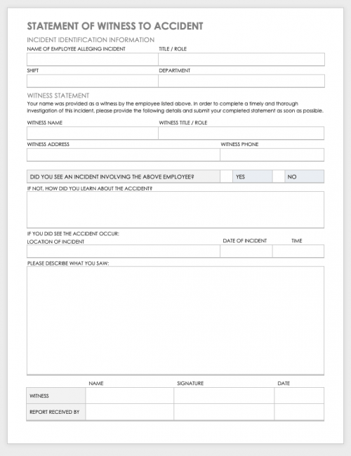 Statement of Witness to Accident Template
