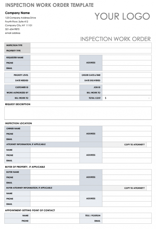 Inspection Work Order Template