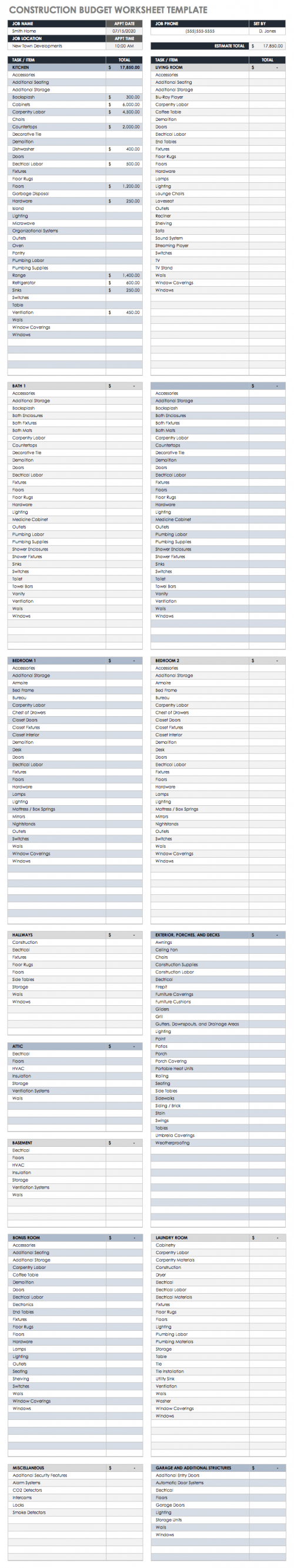 Construction Budget Template