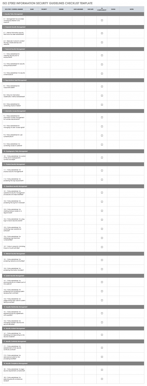 ISO 27001 Information Security Guidelines Checklist 