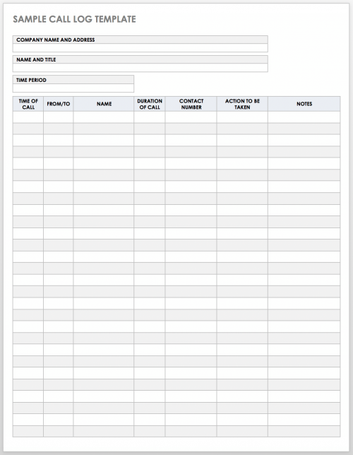 Sample Call Log Template