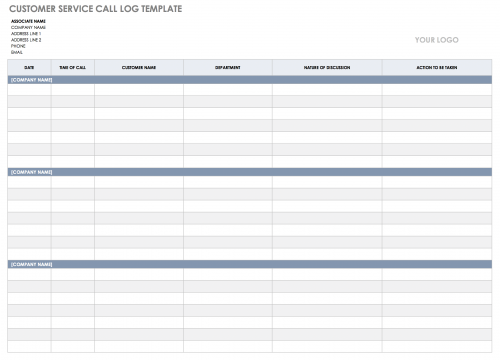 Customer Service Call Log Template