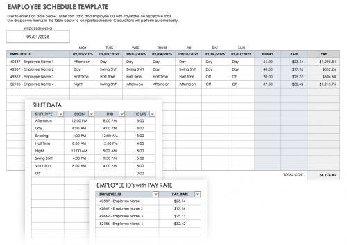 Employee Schedule Template for Excel