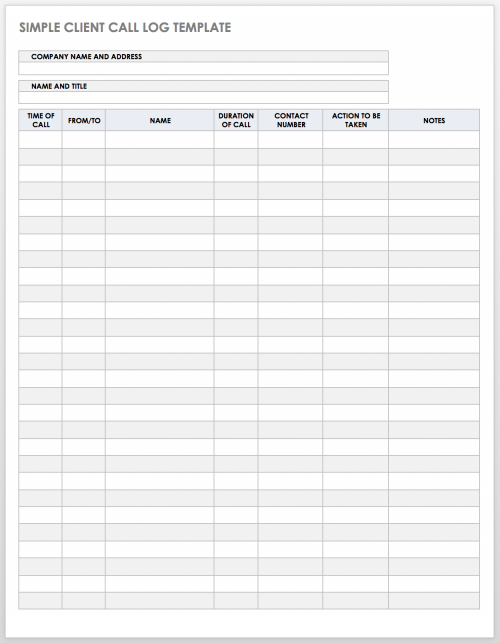 Simple Client Call Log Template