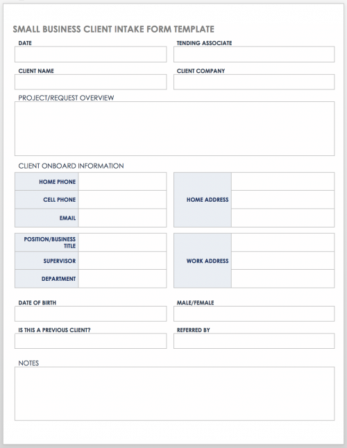 Small Business Client Intake Form Template