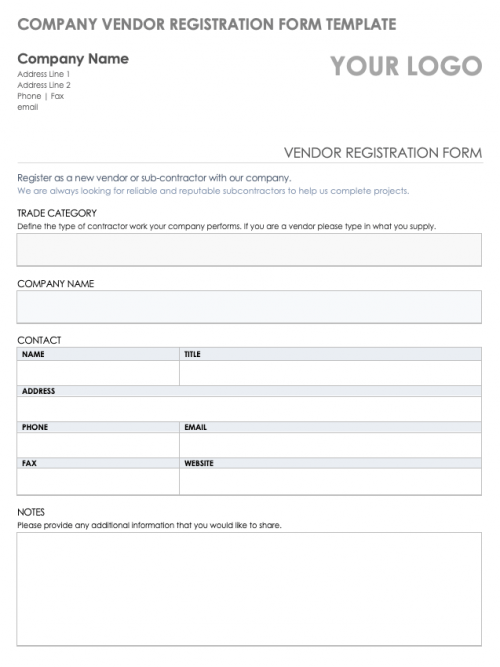 Company Vendor Registration Form Template