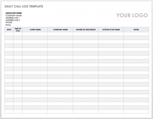 Daily Call log Template