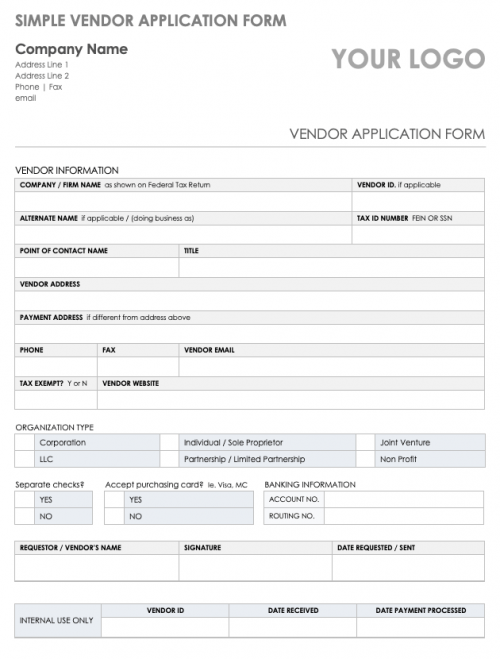 Simple Vendor Application Form Template