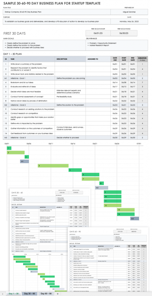 Sample 30 60 90 Day Business Plan for Startup Template