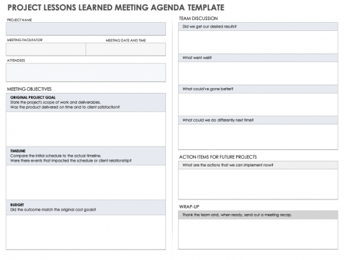 Project Lessons Learned Meeting Agenda Template