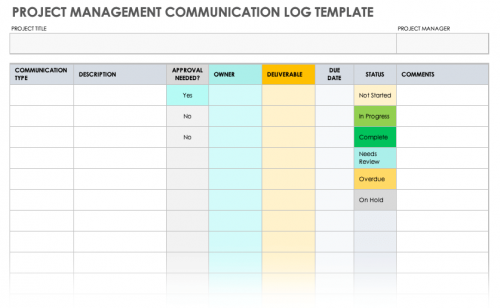 Project Management Communication Log Template