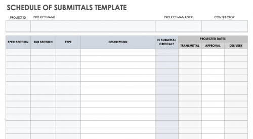 Schedule of Submittals Template