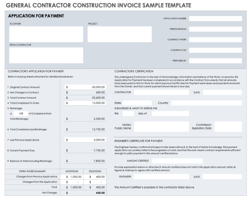 General Contractor Construction Invoice Sample Template