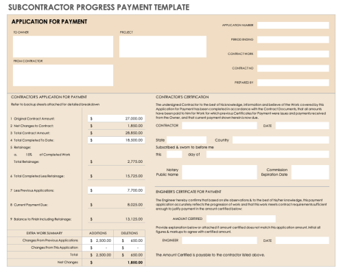 Subcontractor Progress Payment Template