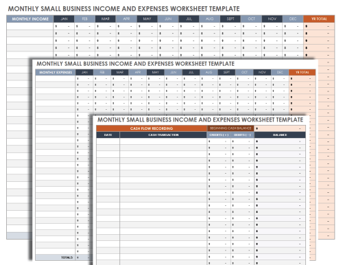 Printable Monthly Small Business Income and Expenses Worksheet Template