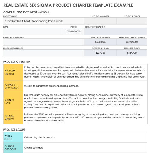 Six Sigma Project Charters and Examples | Smartsheet