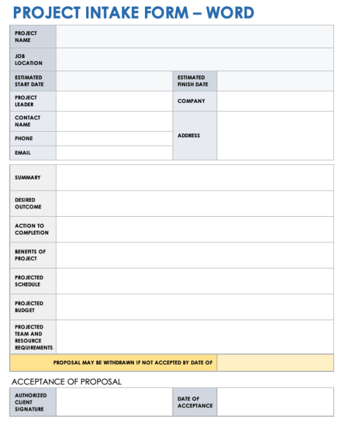 Project And Work Intake Processes Smartsheet