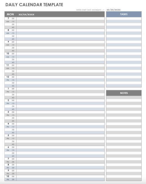 Free Printable Daily Calendar Templates Smartsheet