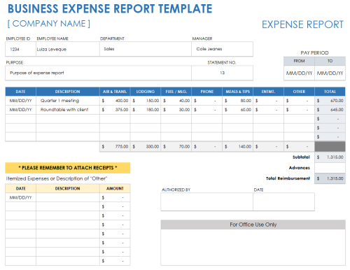 Business Expense Report Template