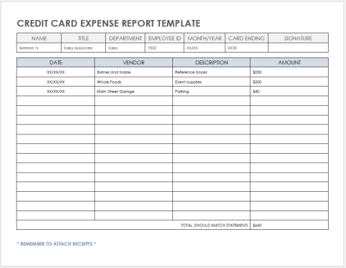 Credit Card Expense Report Template