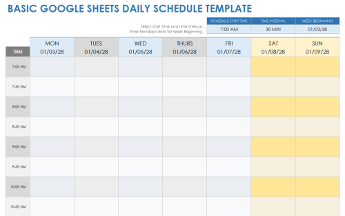 Basic Daily Schedule Template Google Sheets