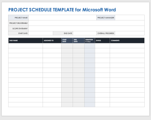 Microsoft Word Project Schedule Template