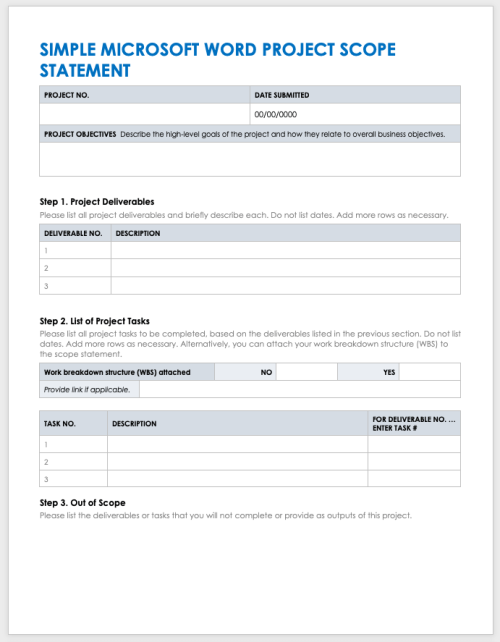 Simple Microsoft Word Project Scope Template