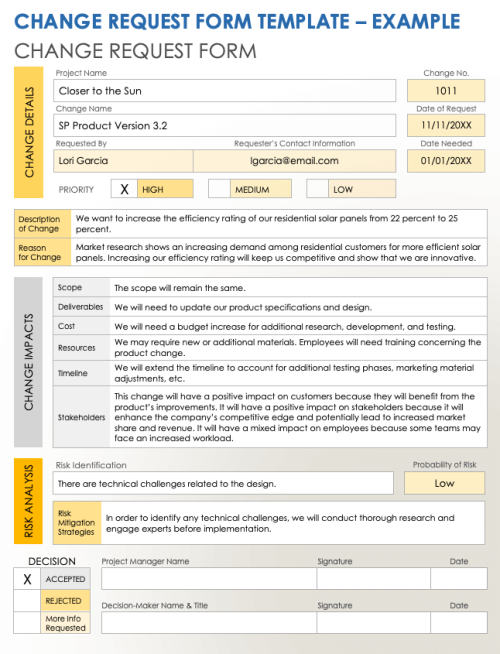 Change Request Form Example Template