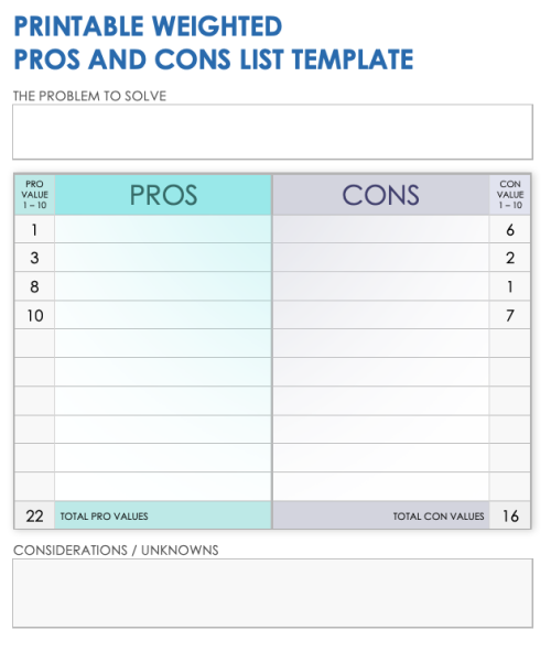 Free Pros And Cons Templates 9996