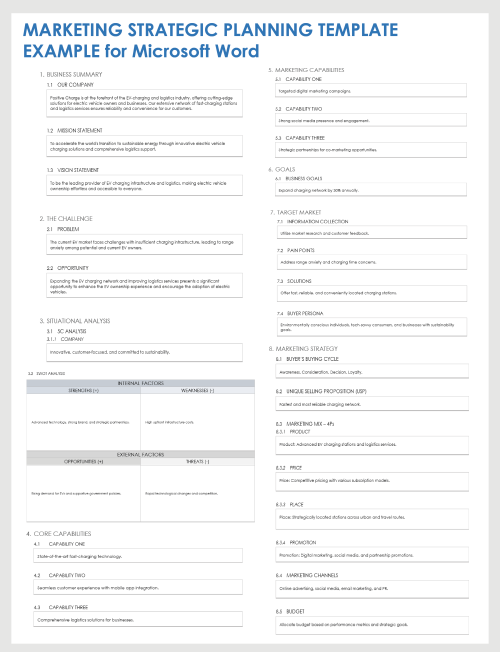 Marketing Strategic Planning Template for Microsoft Word Example