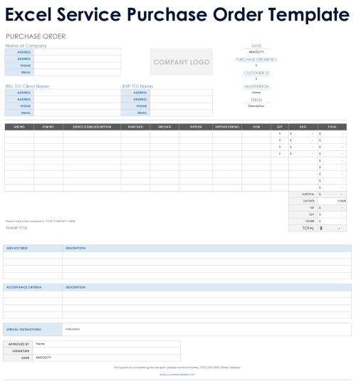 Service Purchase Order Template