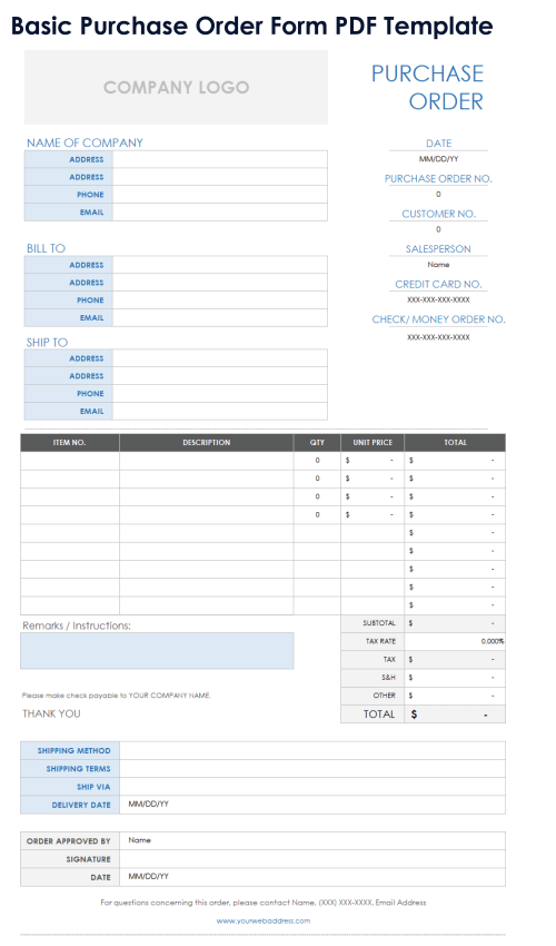 Basic Purchase Order Form Template