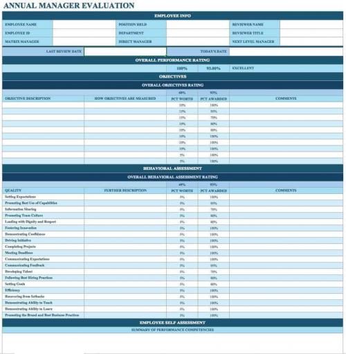 Annual Manager Evaluation Form Template