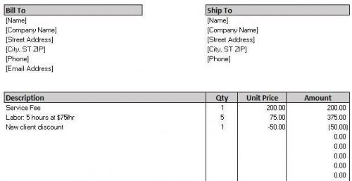 Bill To Invoice Template