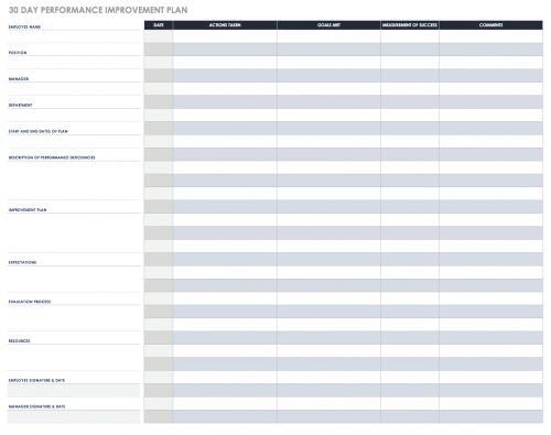 30 Day Performance Improvement Plan Template