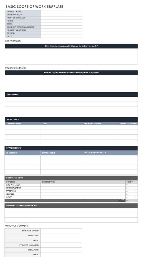 Free Construction Scope of Work Templates | Smartsheet