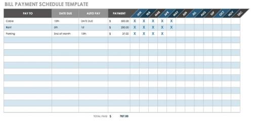 Bill Payment Schedule Template