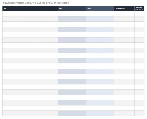 Brainstorming and Collaboration Worksheet Template