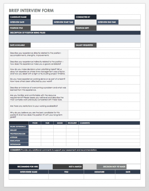 Brief Interview Form Template