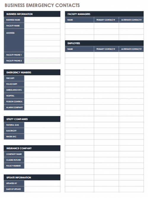 Business Emergency Contact Template