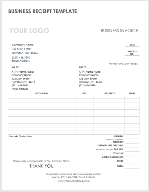 Free Excel Receipt Templates And Trackers Dock Receipt Template Excel ...