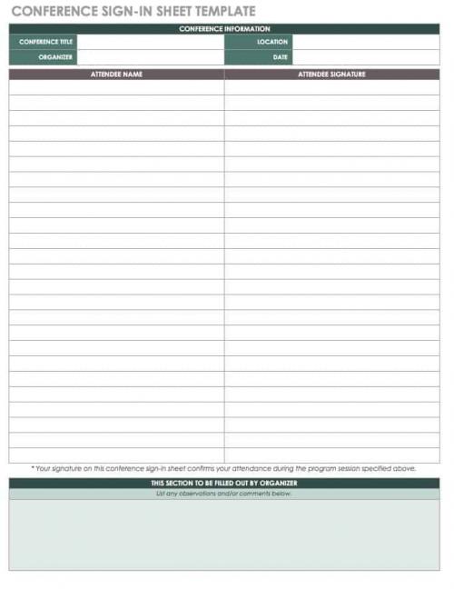 Conference Sign In Sheet Template