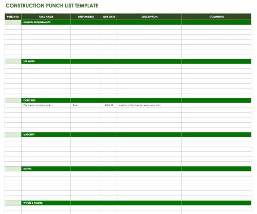 Construction Punch List Template