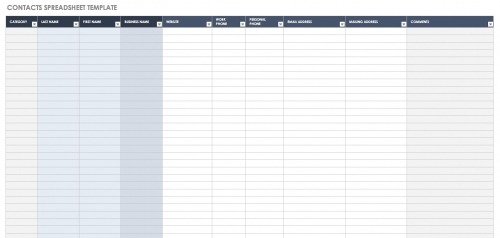 Contacts Spreadsheet Template