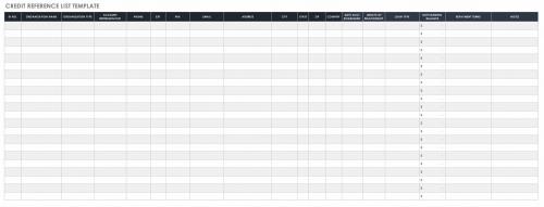 Credit Reference List Template