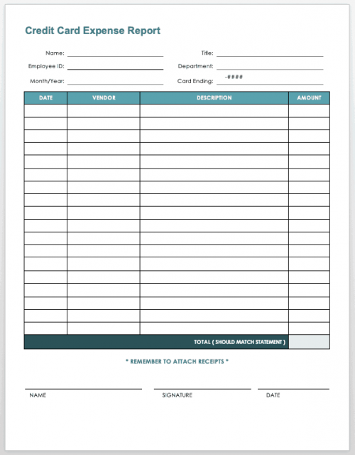 credit card expense report template google