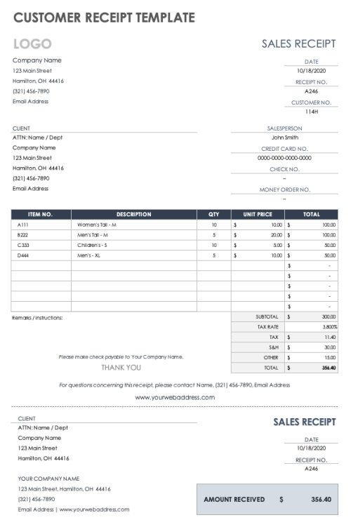 Free Excel Receipt Templates And Trackers Dock Receipt Template Excel ...